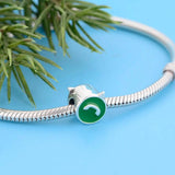 925 Silver Green Enamel Phone Handle Bead Charm for Bracelet