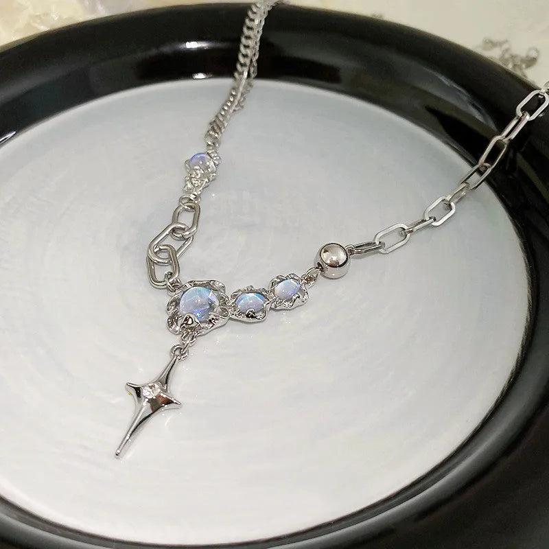 Gothic Style Moonstone Necklace for Women Zircon Choker Pendant Jewelry