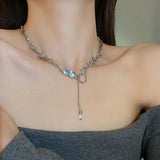 Gothic Style Moonstone Necklace for Women Zircon Choker Pendant Jewelry