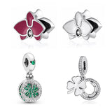 S925 Silver Dangle Petas Clover Lucky Charm Bead for Women Bracelet Bangle