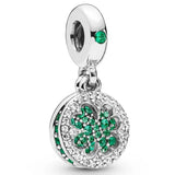 S925 Silver Dangle Petas Clover Lucky Charm Bead for Women Bracelet Bangle