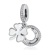 S925 Silver Dangle Petas Clover Lucky Charm Bead for Women Bracelet Bangle