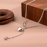925 Silver Star Heart Tassel Chain Choker Necklace Women Fine Jewelry