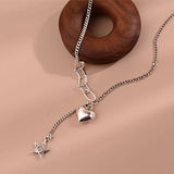 925 Silver Star Heart Tassel Chain Choker Necklace Women Fine Jewelry