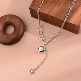 925 Silver Star Heart Tassel Chain Choker Necklace Women Fine Jewelry