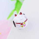 925 Silver Cat & Lucky Four-Heart Clover Charm Bead