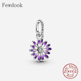 925 Sterling Silver Purple Blooms Charm Bead for Bracelet