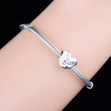 925 Silver Heart Charm Bracelet for Sister with Zircon Beads