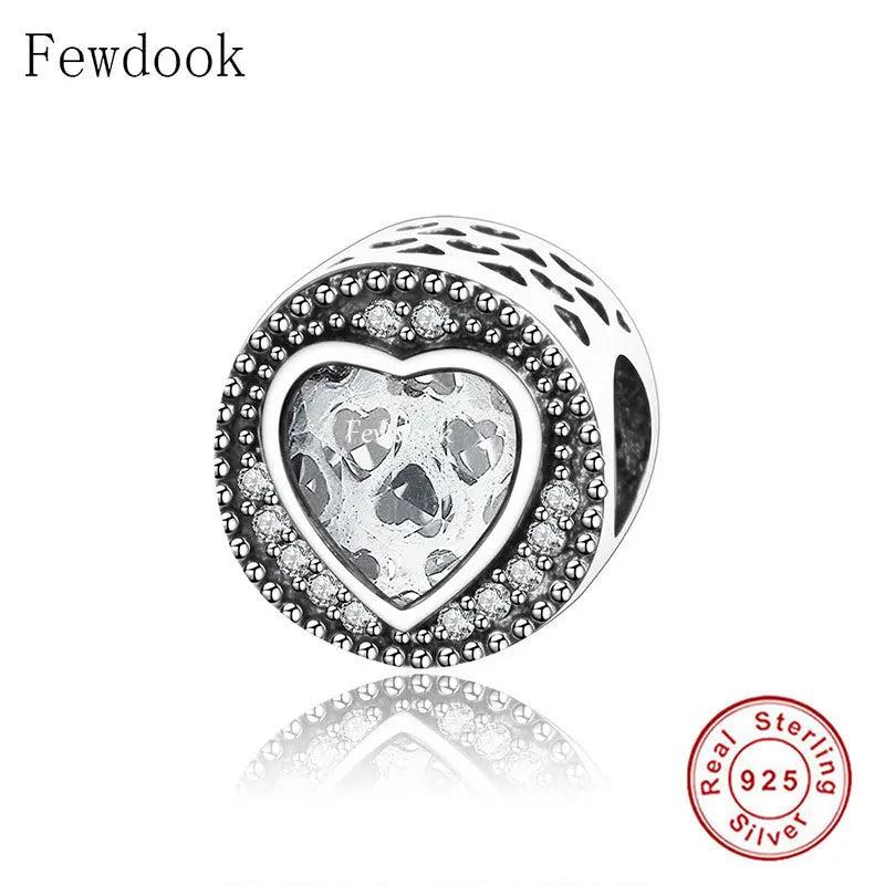 925 Silver Pink Heart Zirconia Charm Bead for Bracelet