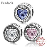 925 Silver Pink Heart Zirconia Charm Bead for Bracelet