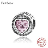 925 Silver Pink Heart Zirconia Charm Bead for Bracelet