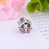 925 Silver Gingerbread House Window Green Enamel Tree Bead
