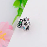 925 Silver Gingerbread House Window Green Enamel Tree Bead