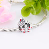 925 Silver Gingerbread House Window Green Enamel Tree Bead