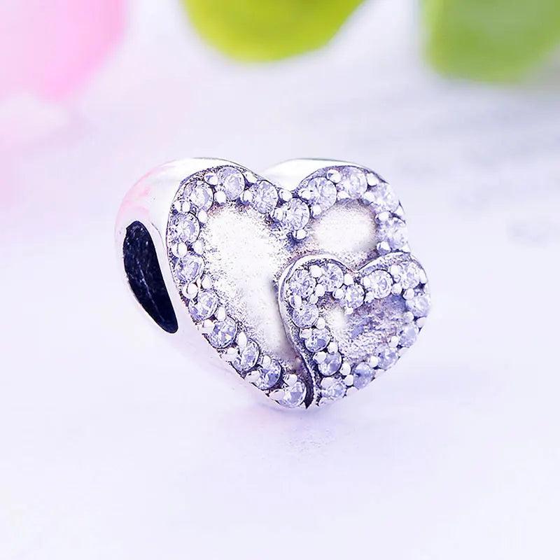 925 Silver Mix Zirconia Love Heart Bead for Bracelet Making