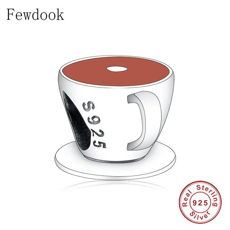 925 Silver Coffee Cup Bead Enamel Charm Bracelet Christmas Berloque