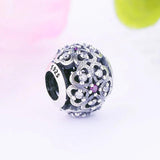 925 Silver Pave Heart Flower Zirconia Charm Bracelet Bead