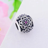 925 Silver Pave Heart Flower Zirconia Charm Bracelet Bead