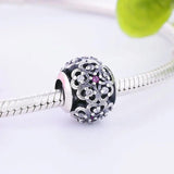 925 Silver Pave Heart Flower Zirconia Charm Bracelet Bead