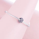 925 Silver Pave Heart Flower Zirconia Charm Bracelet Bead