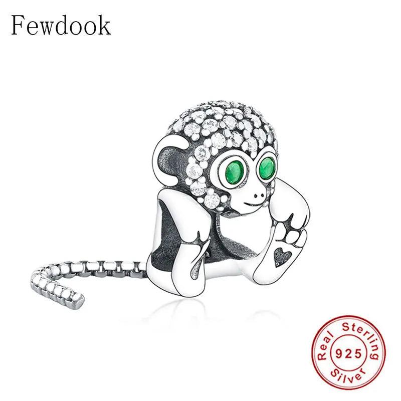 925 Silver Monkey Crystal Eye Snake Chian Tail Foot Print Bead