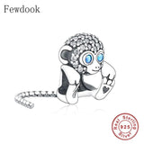 925 Silver Monkey Crystal Eye Snake Chian Tail Foot Print Bead