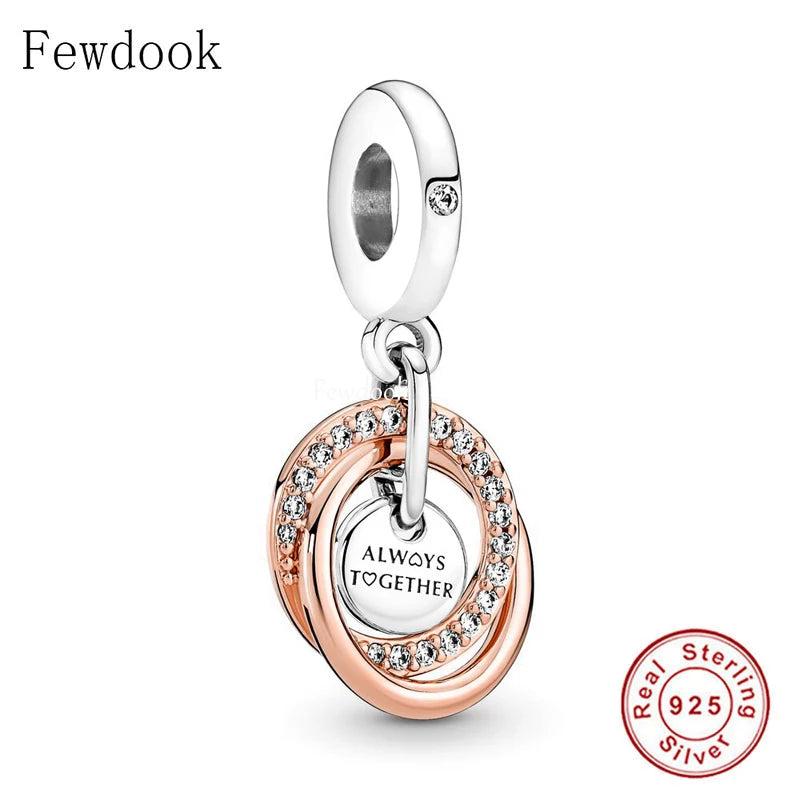 925 Silver Circle Rings Charm Bead Couple Rose Shape for DIY