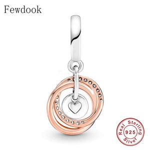 925 Silver Circle Rings Charm Bead Couple Rose Shape for DIY