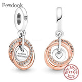 925 Silver Circle Rings Charm Bead Couple Rose Shape for DIY