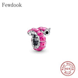 925 Sterling Silver Pink Enamel Animal Insect Charm Bracelet Bead
