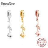 925 Silver Rose Flower Bead Charm Bracelet Wedding Berloque