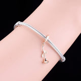 925 Silver Rose Flower Bead Charm Bracelet Wedding Berloque
