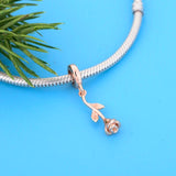 925 Silver Rose Flower Bead Charm Bracelet Wedding Berloque