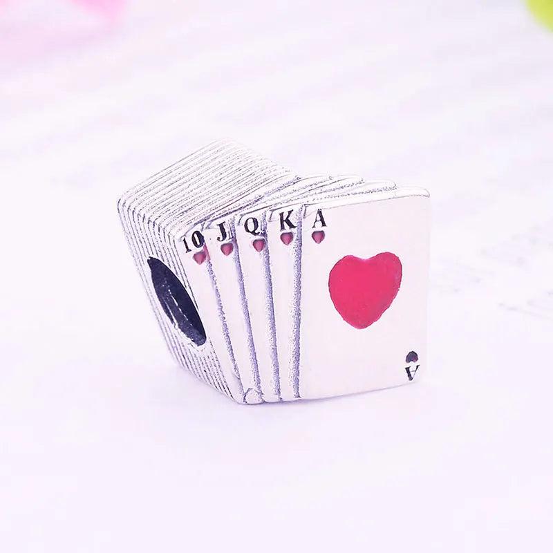 Red Enamel Poker Love Heart Letter Charm Bracelet Bead 925 Sterling Silver