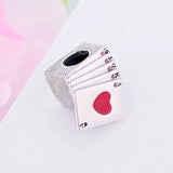 Red Enamel Poker Love Heart Letter Charm Bracelet Bead 925 Sterling Silver