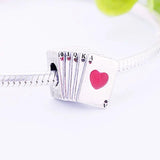 Red Enamel Poker Love Heart Letter Charm Bracelet Bead 925 Sterling Silver