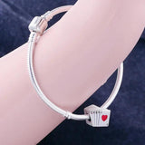 Red Enamel Poker Love Heart Letter Charm Bracelet Bead 925 Sterling Silver