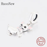 925 Silver Chihuahua Dog Pink Bow Tie Bead Pendant for Charm Bracelet