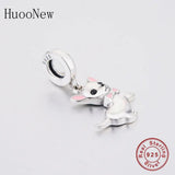 925 Silver Chihuahua Dog Pink Bow Tie Bead Pendant for Charm Bracelet