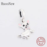 925 Silver Chihuahua Dog Pink Bow Tie Bead Pendant for Charm Bracelet