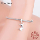 925 Silver Chihuahua Dog Pink Bow Tie Bead Pendant for Charm Bracelet