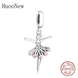 Ballet Girl Ballerina Pink Zirconia Stone Pendant Bead Fit Charm Bracelet