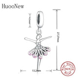 Ballet Girl Ballerina Pink Zirconia Stone Pendant Bead Fit Charm Bracelet