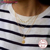 925 Silver Round Clavicle Chain Necklace for Women