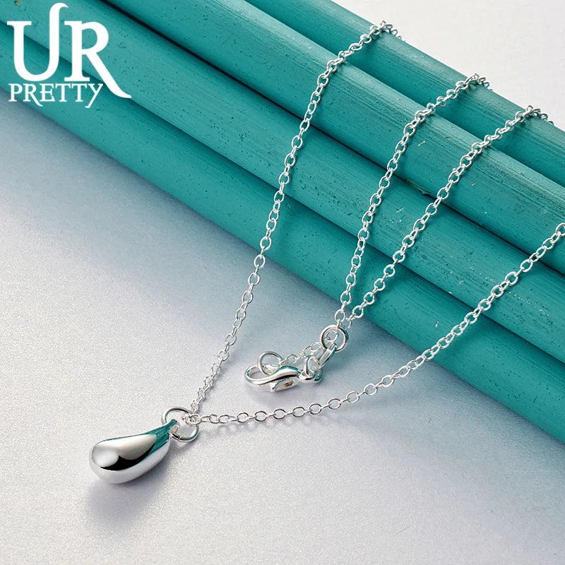 925 Silver Water Drop Pendant Necklace Snake Chain for Woman