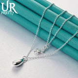 925 Silver Water Drop Pendant Necklace Snake Chain for Woman