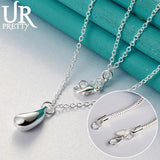925 Silver Water Drop Pendant Necklace Snake Chain for Woman