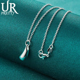 925 Silver Water Drop Pendant Necklace Snake Chain for Woman