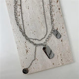 Double-Layer Titanium Steel Necklace Square Pendant