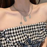 Double-Layer Titanium Steel Necklace Square Pendant